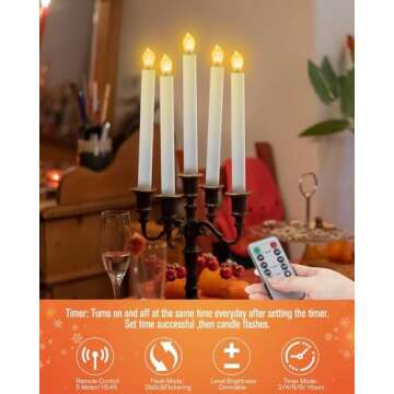 RONXS Window Candles, LED Taper Candles with Timer, Flickering Flameless Candles with Remote Battery Operated Candles, Indoor Christmas Decorations (6 Pcs Gold)