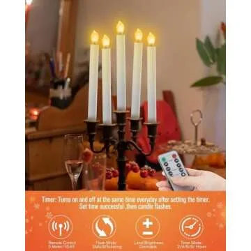 RONXS Window Candles, LED Taper Candles with Timer, Flickering Flameless Candles with Remote Battery Operated Candles, Indoor Christmas Decorations (6 Pcs Gold)