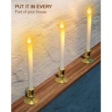 RONXS Window Candles, LED Taper Candles with Timer, Flickering Flameless Candles with Remote Battery Operated Candles, Indoor Christmas Decorations (6 Pcs Gold)