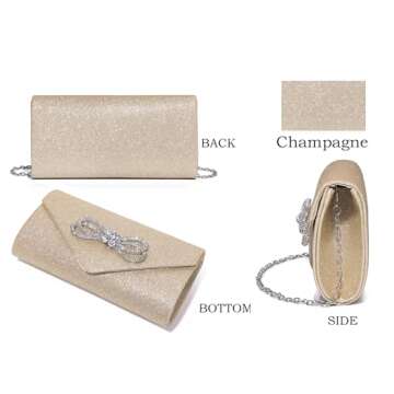 MUDUO Women's Evening Bag Sparkly Bow Clutch Purse Champagne