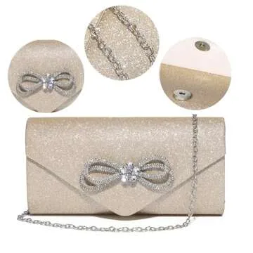 MUDUO Sparkly Bow Clutch Evening Bag for Women