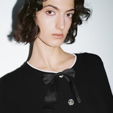 URBAN REVIVO Women's Sweater Dress Long Sleeve Knitted Dresses Button Down Mini Bow Tie Casual Dress Fall Winter Spring Black, Small