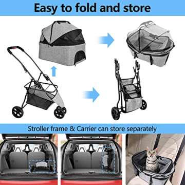 Grey 3 in 1 Pet Stroller for Dogs & Cats Travel Solutions