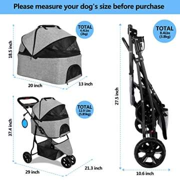 Grey 3 in 1 Pet Stroller for Dogs & Cats Travel Solutions