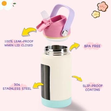 Kerilyn 12oz Kids Water Bottle 2 Pack - Insulated & Leak-Proof, Fun Colors!