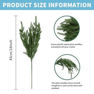 12 Pcs Norfolk Pine Branches 17" Artificial Pine Needles Branches Fake Greenery Picks Norfolk Pine S...