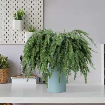 12 Pcs Norfolk Pine Branches 17" Artificial Pine Needles Branches Fake Greenery Picks Norfolk Pine Stems for Christmas Tree Vase Fillers DIY Crafts Garland Wreath Home Winter Decorations (12, Green)