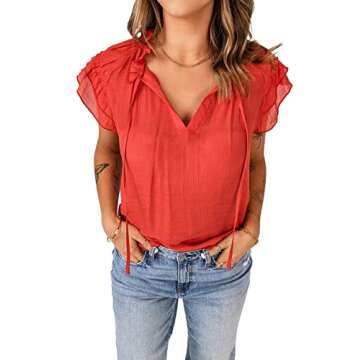 luvamia Women's Summer Casual Blouse V Neck Tunic Shirts Ruffle Cap Sleeve Tops Grenadine Size X-Large Size 16 Size 18