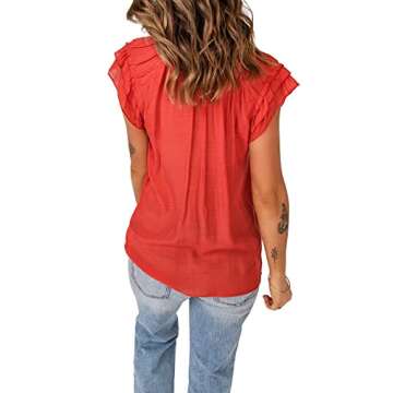 luvamia Women's Summer Casual Blouse V Neck Tunic Shirts Ruffle Cap Sleeve Tops Grenadine Size X-Large Size 16 Size 18