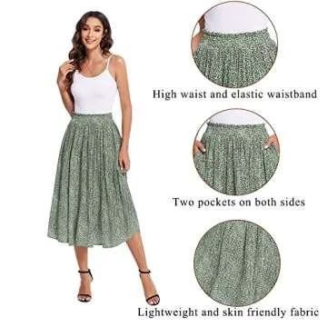 Zeagoo Womens Summer Elastic High Waist Midi Skirt Polka Dot Casual A Line Flowy Skirt with Pockets ...
