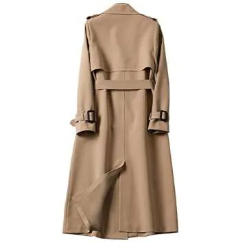 SOMTHRON Women's Double Breasted Long Trench Coat Belted Notch Lapel Overcoat Windproof Classic Oute...