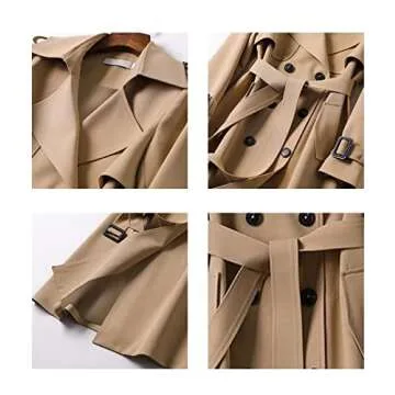 SOMTHRON Women's Double Breasted Long Trench Coat Belted Notch Lapel Overcoat Windproof Classic Outerwear CM-M