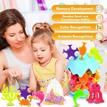 Funny Suction Bath Toys for Kids - 18 Pcs Silicone Set