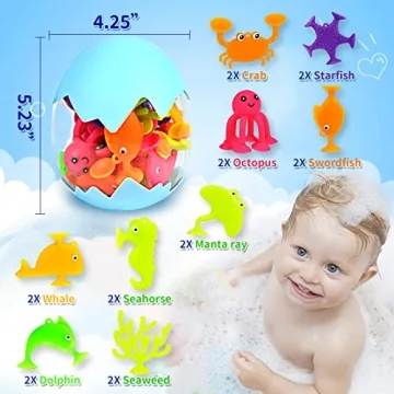 Funny Suction Bath Toys for Kids - 18 Pcs Silicone Set