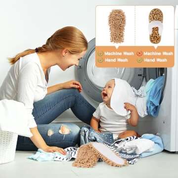 Whiidoom Microfiber Mop Slippers House Floor Dusting Slippers for Kitchen Office (Women 7-9/Men 5-7)