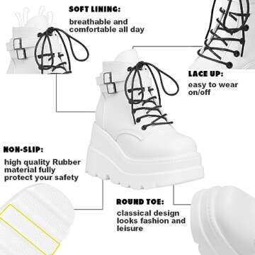 Tscoyuki Platform Ankle Boots for Women Chunky High Heel Booties Goth Round Toe Combat Boots Women L...