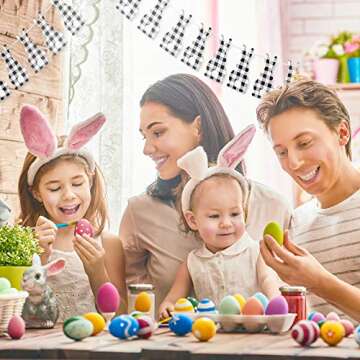 Whaline Buffalo Plaid Easter Bunny Banner Decorations Plaid Easter Bunny Bunting Flag Garland for Easter Decorations Spring Themed Fireplace Wall Door Party Favors Supplies