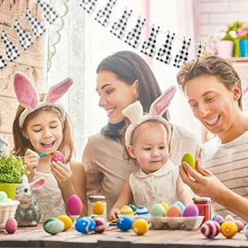 Whaline Buffalo Plaid Easter Bunny Banner Decorations Plaid Easter Bunny Bunting Flag Garland for Easter Decorations Spring Themed Fireplace Wall Door Party Favors Supplies