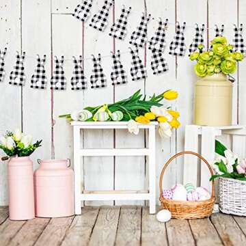 Whaline Buffalo Plaid Easter Bunny Banner Decorations Plaid Easter Bunny Bunting Flag Garland for Easter Decorations Spring Themed Fireplace Wall Door Party Favors Supplies
