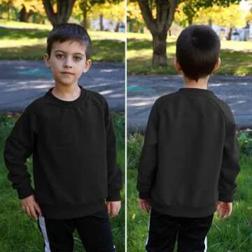 BIG ELEPHANT Boys Crewneck Sweatshirt Youth Fleece Sweatshirts Long Sleeve Basic Pullover Soft Warm Thin Fleece for Kids Black