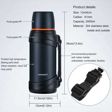 Travel Coffee Flask - 2L Stainless Steel Insulated Bottle