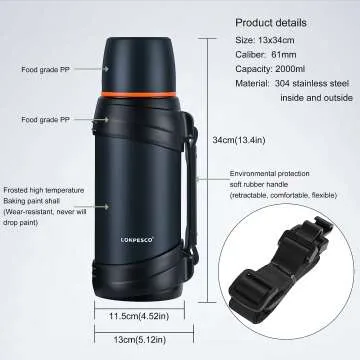 Travel Coffee Flask - 2L Stainless Steel Insulated Bottle