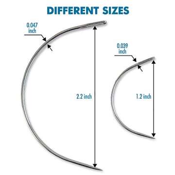 40 Curved Leather Needles for Hand Sewing for Leather Projects, Carpet or Canvas Repairing, Wig Maki...