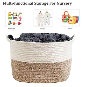 JIA QAQ Square Cotton Rope Samll Baskets With Handles for Toys, Household, Nursery, Handcrafted Woven Gift Baskets for Storage and Organization,13.5x11x9.5inch