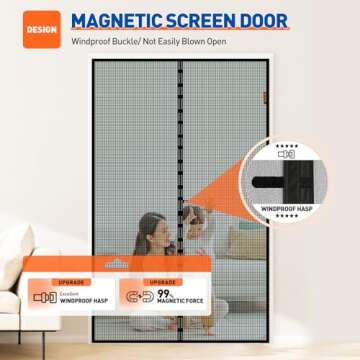 MAGZO Magnetic Screen Door, Fit Door Size 60 x 80 Inch, Actual Screen Size 62" x 81" Reinforced Screen Curtain Middle Opening Sliding Door Screen Mesh, Black