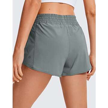 CRZ YOGA High Waisted Running Shorts for Women 2.5" - Soft Fabric & Pocket Grey Sage Medium