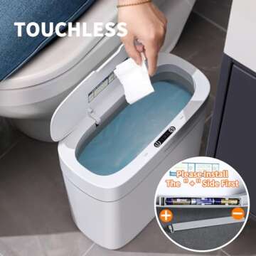 JOYBOS Bathroom Trash Can,3 Gallon Waterproof Automatic Small Bathroom Garbage Can with Lid, Slim Motion Sensor Plastic Narrow Trash Bin for Bedroom, Kitchen, Office,RV White