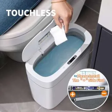 JOYBOS Bathroom Trash Can,3 Gallon Waterproof Automatic Small Bathroom Garbage Can with Lid, Slim Motion Sensor Plastic Narrow Trash Bin for Bedroom, Kitchen, Office,RV White