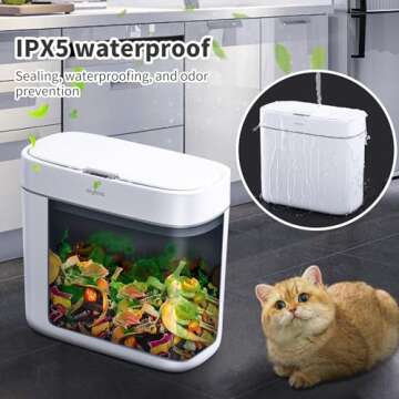 JOYBOS Bathroom Trash Can,3 Gallon Waterproof Automatic Small Bathroom Garbage Can with Lid, Slim Motion Sensor Plastic Narrow Trash Bin for Bedroom, Kitchen, Office,RV White