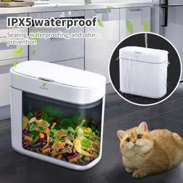 JOYBOS Bathroom Trash Can,3 Gallon Waterproof Automatic Small Bathroom Garbage Can with Lid, Slim Motion Sensor Plastic Narrow Trash Bin for Bedroom, Kitchen, Office,RV White