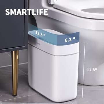 JOYBOS Bathroom Trash Can,3 Gallon Waterproof Automatic Small Bathroom Garbage Can with Lid, Slim Motion Sensor Plastic Narrow Trash Bin for Bedroom, Kitchen, Office,RV White