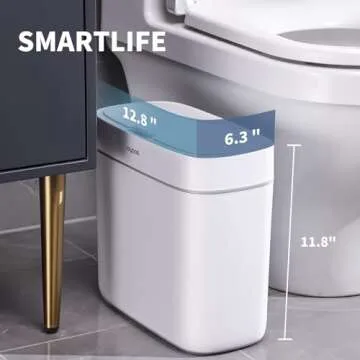 JOYBOS Bathroom Trash Can,3 Gallon Waterproof Automatic Small Bathroom Garbage Can with Lid, Slim Motion Sensor Plastic Narrow Trash Bin for Bedroom, Kitchen, Office,RV White