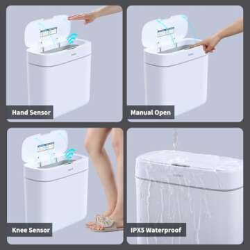 JOYBOS Bathroom Trash Can,3 Gallon Waterproof Automatic Small Bathroom Garbage Can with Lid, Slim Motion Sensor Plastic Narrow Trash Bin for Bedroom, Kitchen, Office,RV White