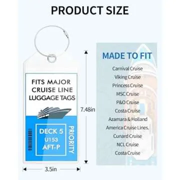 NTONPOWER 6 Pack Cruise Luggage Tags, Cruise Lanyard for Carnival, NCL, Princess, MSC Cruise Ships, Clear Plastic Luggage Tags with Zip Seal and Steel Loops, Cruise Essentials for 2023-2024