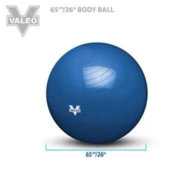 Valeo Exercise Body Ball - Professional Grade Anti-Burst Fitness, Balance Ball for Pilates, Yoga, Stability Workout & Training Physical Therapy, 65CM/26IN, BLUE
