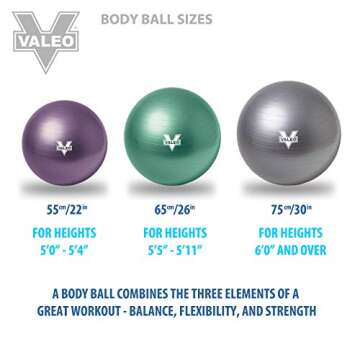 Valeo Exercise Body Ball - Professional Grade Anti-Burst Fitness, Balance Ball for Pilates, Yoga, Stability Workout & Training Physical Therapy, 65CM/26IN, BLUE