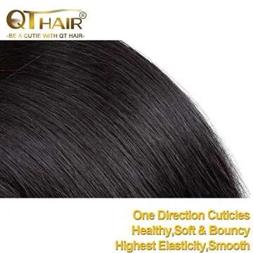 QTHAIR 14A Brazilian Straight Human Hair 3 Bundles (12 14 16inch,300g) Brazilian Virgin Hair Straight Human Hair Extensions Unprocessed Brazilian Straight Hair Weave for All Women