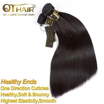 QTHAIR 14A Brazilian Straight Human Hair 3 Bundles (12 14 16inch,300g) Brazilian Virgin Hair Straight Human Hair Extensions Unprocessed Brazilian Straight Hair Weave for All Women