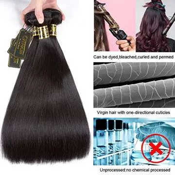QTHAIR 14A Brazilian Straight Human Hair 3 Bundles (12 14 16inch,300g) Brazilian Virgin Hair Straight Human Hair Extensions Unprocessed Brazilian Straight Hair Weave for All Women