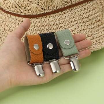 Hat Clip for Travel 3pcs Pu Leather Hat Clip,Multifunctional Duckbill Hat Clip,Hat Clip for Travel on Bag,Hat Clips for Hanging Sunglasses, Car Keys