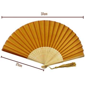 FANSOF.FANS Fabric Handheld Folding Hand Fan With a Tassel Grade A Bamboo Ribs for Women Girls Summe...
