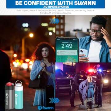 Swann ActiveResponse Mobile Personal Safety Alarm - 110dB Loud Emergency Siren with SMS Alerts & Mobile Connectivity, Long Battery Life, Smart SOS Safety Alarm, Key Chain, MPRS