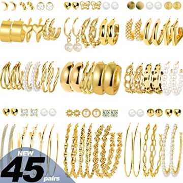 FAXHION 45 Pairs Gold Hoop Earrings - Stylish Gift Set