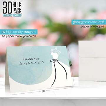 Elegant Bridal Shower Thank You Cards Set - 30 Count