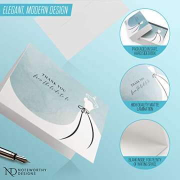 Elegant Bridal Shower Thank You Cards Set - 30 Count