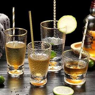 Naturalik 100-Pack Biodegradable Gold Paper Straws- Extra Durable Gold Drinking Straws- Striped/Wave/Heart/Star/Solid Gold Straws for Birthday, Wedding, Bridal/Baby Shower and Party Supplies